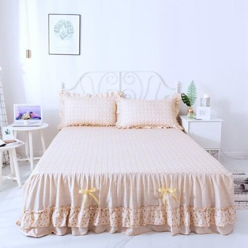 New 100% cotton Quilting Twin queen size Bed Skirt bow Bed Sheet Korean style Bed Cover Pillowcase Bedding Set