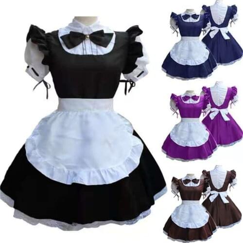 French Maid Costume Anime Cosplay Retro Waitress Pinafore Outfit Puff Sleeve Lolita Dress Halloween Costume For Women Plus Size