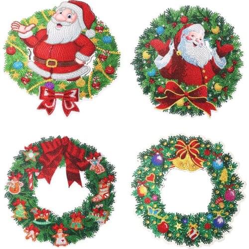 Wreath Pendant DIY Spot Drill Crystal Christmas Art Diamond Drawing Garland Ornament Friends Presents Supplies