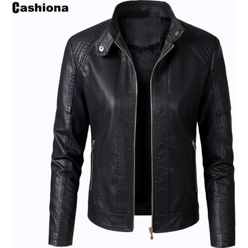 Cashiona 2021 New Faux Pu Leather Jackets Women Autumn Outerwear Plus Velvet Coats Slim Biker Jacket Black Red Womens Clothing