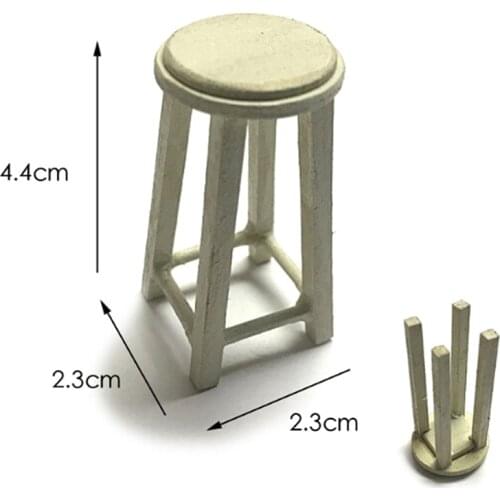 1/12 Dollhouse Miniature Accessories Assemble Mini Wooden Stool Simulation Chair Furniture Model Toys for Doll House Decoration