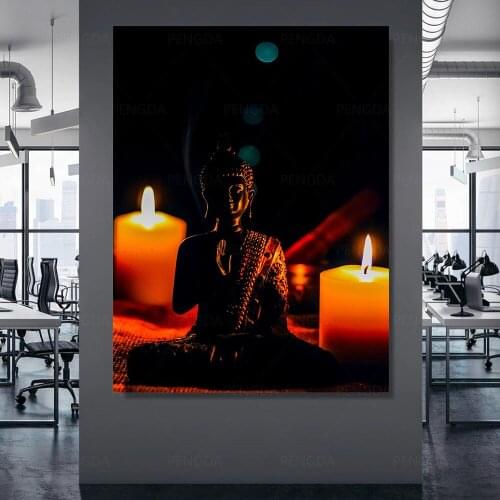 Home Decor Modular Red Candle Canvas Painting Wall Art Buddha Statue Poster For Living Room Modern Printed Pictures Framework
