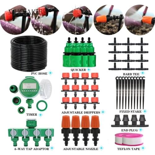 MUCIAKIE 1/4" Hose Micro Drip Mist Automatic Watering Kit Garden Timer Intelligence Irrigation Cooling System Adjustable Dripper