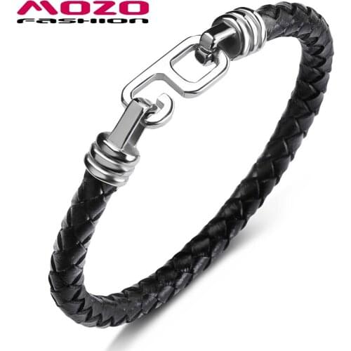 Fashion New Man Charm Bracelets Genuine Leather Rope Hook Braided Bangle Simple Style Punk Rock Male Jewelry PS1059