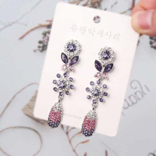 MWSONYA Trendy Crystal Butterfly Dangle Earrings for Women Elegant Flower Fashion Party Jewelry Rhinestone Waterdrop Jewelry