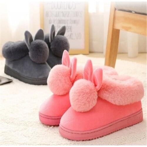 2021 New Fashion Home Indoor Warm Slippers Autumn Winter Slippers Rabbit Ear Slippers Winter Shoes Womens Kawaii Plus Plush