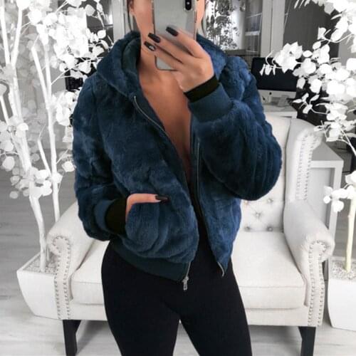 Faux Fur Coat Women With Hood Jackets Coats High Waist Female Slim Fit Overcoat Tops 2021 Winter Warm Plush Jackets Outwear