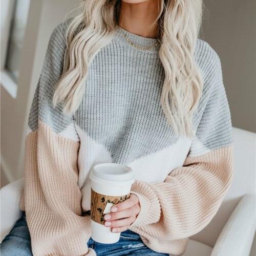 Casual Autumn Winter Color Block Striped Sweater Loose Knitted Sweater Women Jumpers Long Sleeve Woman Pullovers Sweaters