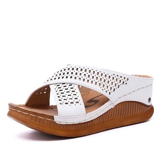 Dropshipping 2019 Newest Women Wedge Slipper Rome Platform Hollowing Casual Comfortable Summer Women Mother Peep Toe Soft Shoes