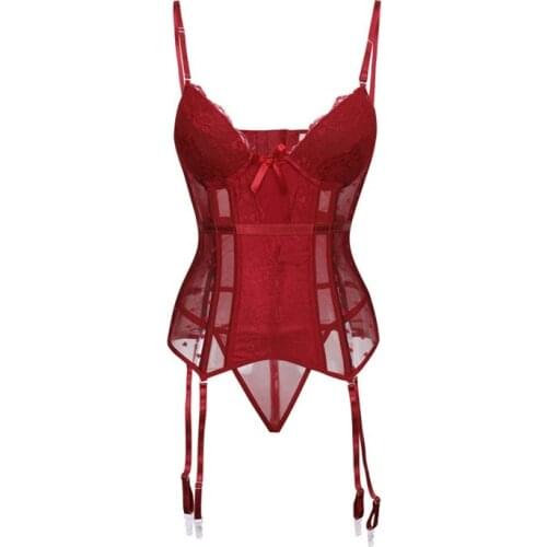Sexy Lingerie Bodysuit Underwear Women Large Size Garter Belted Mesh Corset Bodysuit S-6XL