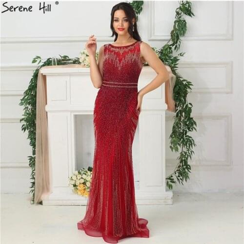 Sexy Sheer Crystal Beaded Mermaid Evening Dresses 2020 Long Floor Length Prom Dress Party Dubai Robe De Soiree BLA6573