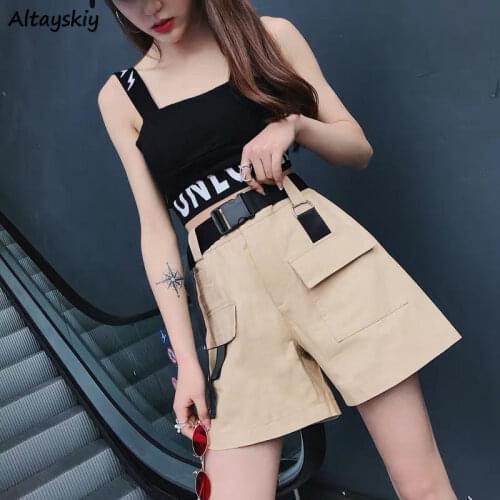 Shorts Womens Summer High Waist Cargo Trousers Belt Chic Ladies Streetwear Cool Plus Size 3XL Wide Leg Elastic Khaki Blue Pocket