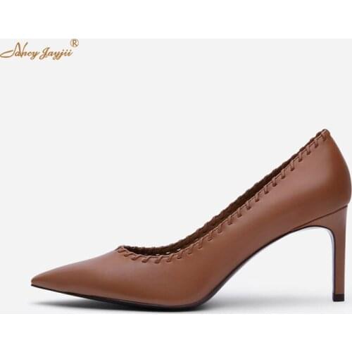 Nancyjayjii mature woman brown pointed stilettos high heels ladies office dress banquet plus size customization 2019