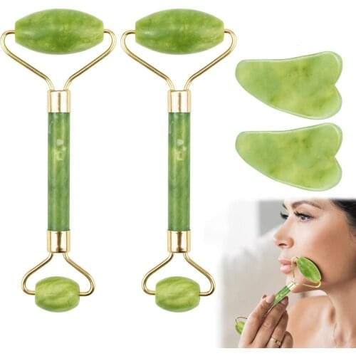 Facial Massage Roller Guasha Board Double Heads Jade Stone Face Lift Body Skin Relaxation Slimming Beauty Neck Thin Lift