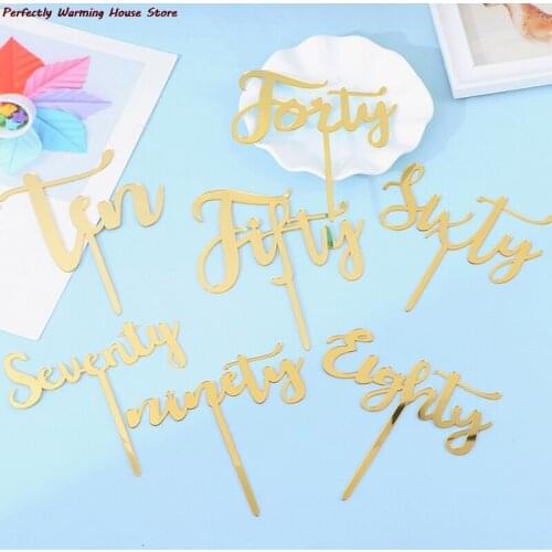 Cake Decoration Rose Gold Sweet Acrylic Number Happy Birthday Cake Toppers Wedding Anniversary Dessert Cupcake Decor