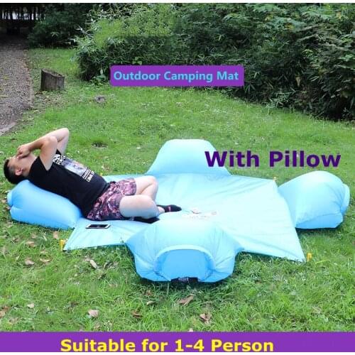 Outdoor Waterproof Beach Camping Mat with Air Pillow 1-4 Person Folding Portable Moisture-proof Travel Picnic Mat Ground Cushion