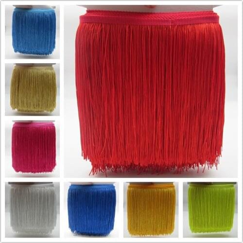 YY-tesco 50 Meters 20cm Width Polyester Lace Tassel Fringe Lace Trim Ribbon Sew Latin Dress Stage Garment Curtain Accessories