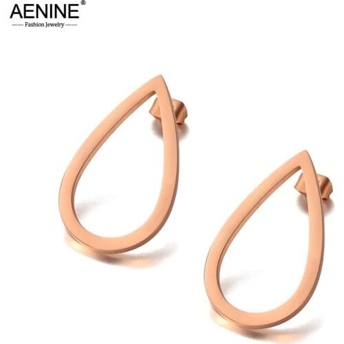 AENINE Bohemia Hollow Geometric Drop-shaped Stud Earrings Stainless Steel Trendy Graphics Earrings Jewelry For Women AE20100