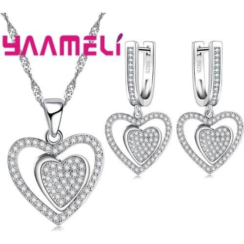 Fashion Exquisite Sparkly With Full CZ Crystal Necklace+Earrings Set For Women 925 Sterling Silver Brand Jewelry Set