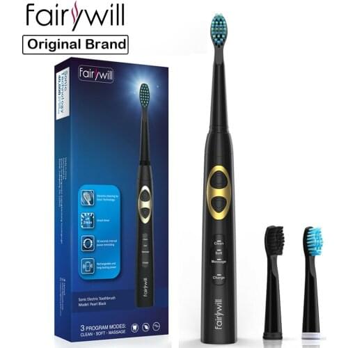 Fairywill Electric Sonic Rechargeable IPX7 Waterproof Toothbrush USB Fast Charge Electronic Tooth Replacement 3 Heads For Adults