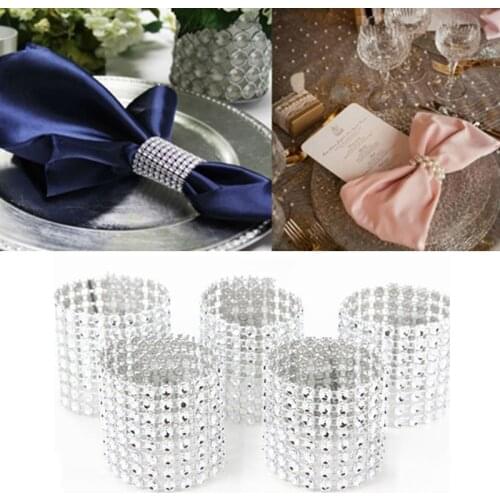 1/10pcs Gold Silver Napkin Ring Chairs Buckles Wedding Event Decoration Crafts Rhinestone Bows Holder Handmade Party Supplies