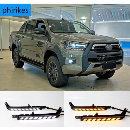 1Pair Car LED headlight Daytime Running Light For Toyota Hilux Revo Rocco 2020 2021 Turn Yellow Signal DRL Daylight