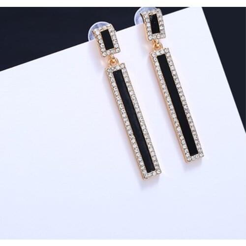 2021 Fashion Jewelry For Women Crystal from Austrian 925 silver needle Retro geometric strip shiny earrings female Fit Party