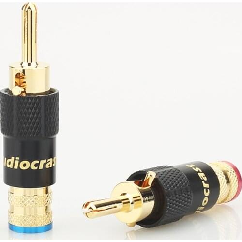 4xAudiocrast 24K Gold Plated Audio Banana Speaker Plug Screw Locking 10mm Cable Wire Connector Speaker Cable Plug HIFI Diy