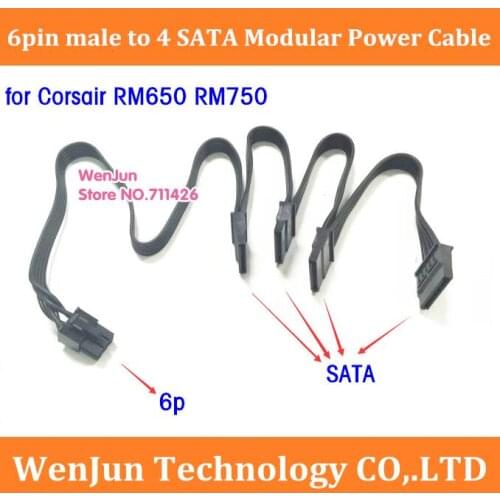 6Pin Male 1 to 4 SATA /10 SATA 15pin Modular Power Supply Adapter Cable for Corsair RM650 RM750 RM850 RM1000