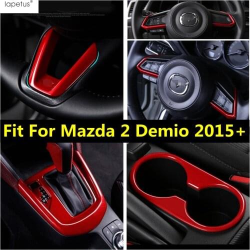 Lapetus Red Style Accessories For Mazda 2 Demio 2015 - 2019 Steering Wheel / Front Water Cup Holder Decoration Cover Trim