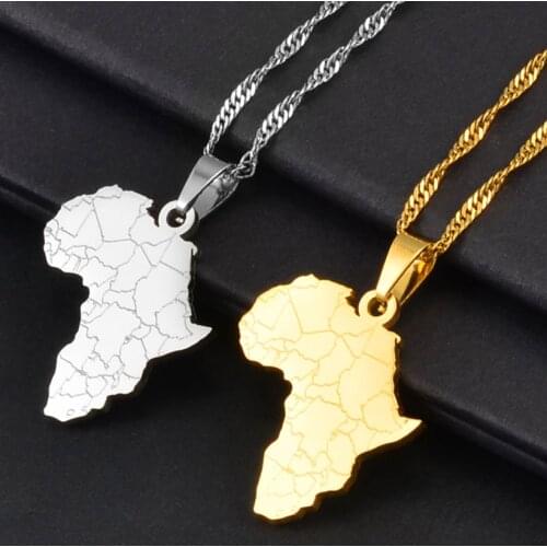 Anniyo Small Size Africa Map Pendant Chain Necklaces Gold/Silver Color African Maps Jewelry National for Women Girls #204121
