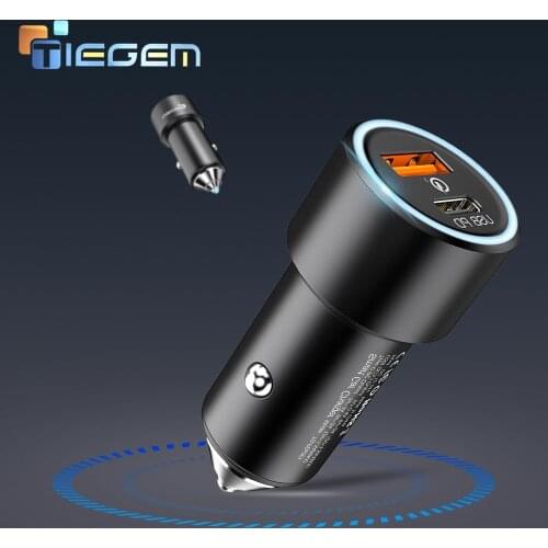 TIEGEM QC3.0 Dual USB Car Charger for iPhone USB Type C PD Quick Charge 3.0 Car Charger For Samsung S9 Xiaomi Sony LG Adapter