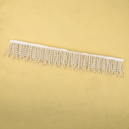 White Pearl Tassel Craft Pendant Bead Lace Trim Fringe Edge Sew for DIY Wedding Dance Costume 1 Yard