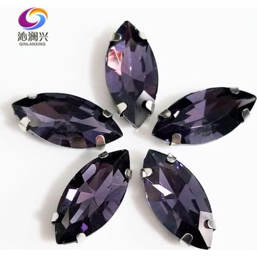 Free shipping Deep purple Horse eye shape goo quality Glass Crystal sew on claw rhinestones,Diy Clothing accessories SWM17
