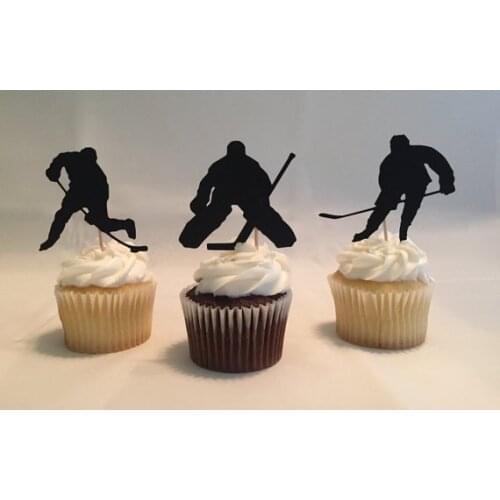Glitter Hockey Cupcake Toppers Birthday wedding party Cupcake Toppers, genger reveal baby shower cupcake toppers
