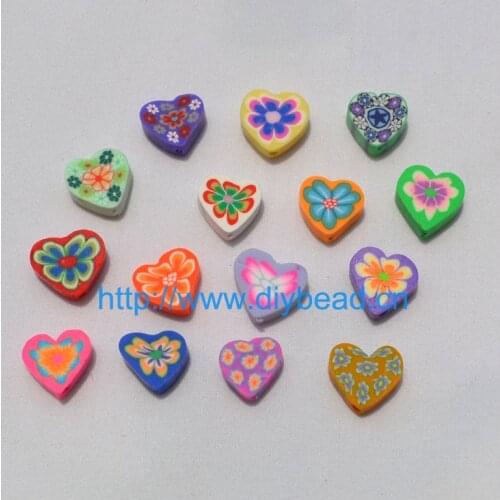 50pcs/lot DIY Jewelry Findings 10mm polymer clay beads Heart Shape Spacer mix color bracelet accessory Slices