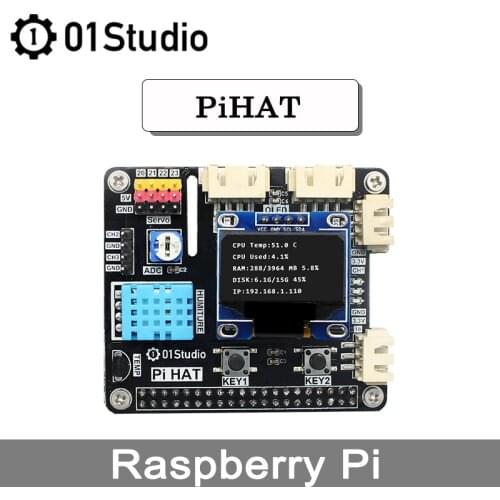01Studio PiHAT Raspberry Pi 3B 3B+ 4B Jetson Nano Development Demo Expansion Board Module Python Programming 2G 4G 8G