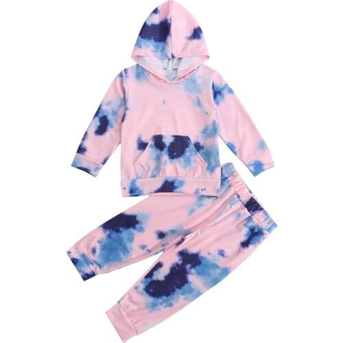2-7Y Toddler Baby Girl Clothes Tie-dye Long Sleeve Hoodie Tops+Pants 2PCS Outfits Autumn Clothes Children Girls Sets