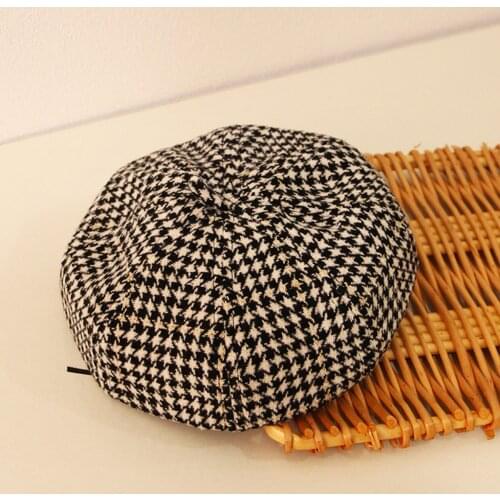 2021 Lovely Kids Boys Girls Beret Hat French Style Winter Warm Houndstooth Print Artist Beanie Cap 2-6 Years