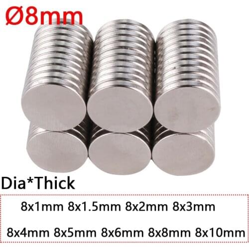 Dia Ø8mm NdFeB Round Powerful Magnets 1 1.5 2 3 4 5 6 8 10mm Thick Rare Earth Strong Crafts Permanent Neodymium Magnet N35