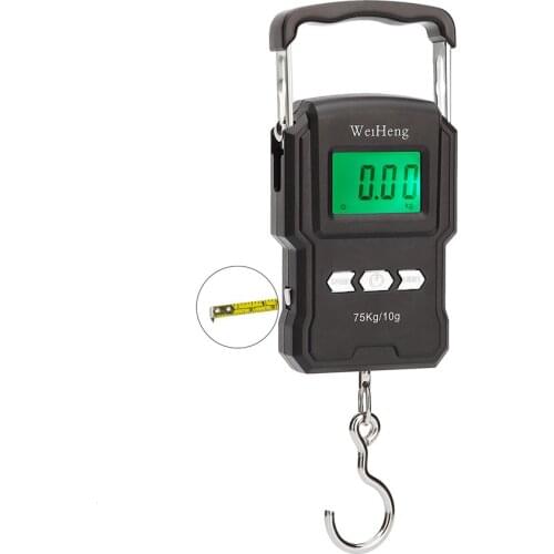 75Kg/10g Electronic Weighing Scale 50Kg/5g LCD Digital Display Hanging Hook Scale with Measuring Tape for Fishing Travel