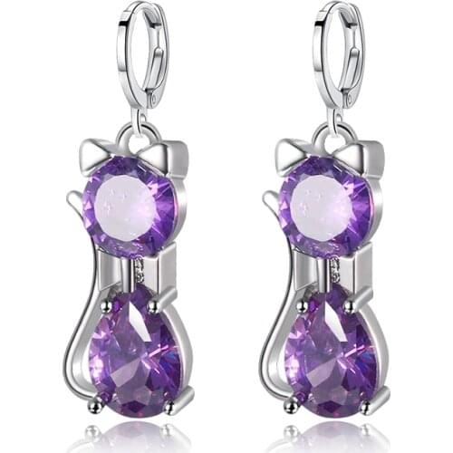 Purple Cat Earrings Cubic Zirconia Earrings Banquet Couple Wedding Earrings Fashion Charm Jewelry Give Girlfriend Birthday Gift