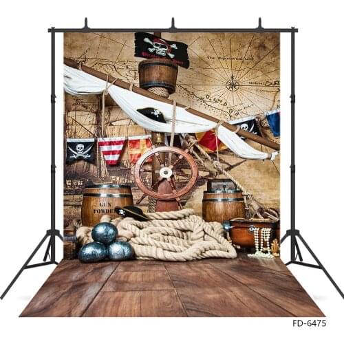Photo Backdrop Rope Map Barrel Flag Sailing Computer Printed Background for Baby Children Portrait Photophone Photography Props