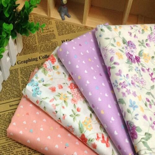 Graceful 50x160cm Purple & Orange Flowers Love Heart Printed Cotton Fabric Floral Fabric For Clothing Dress Bedding Quilting