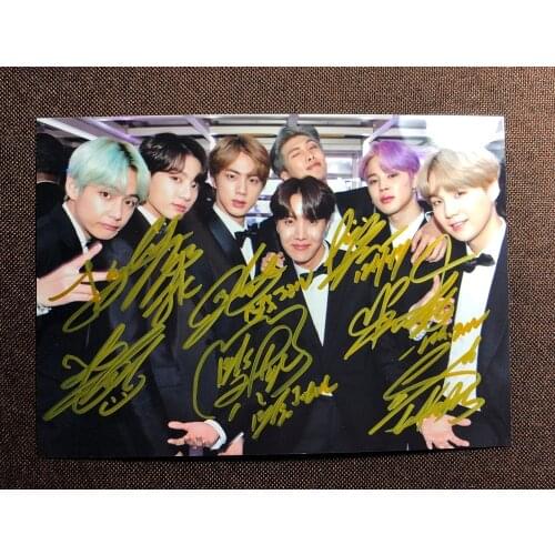 MAP OF THE SOUL V SUGA JIN JIMIN Jung Kook RM J-HOPE autographed group photo 5*7 Award ceremony autographs in ink 1219O4