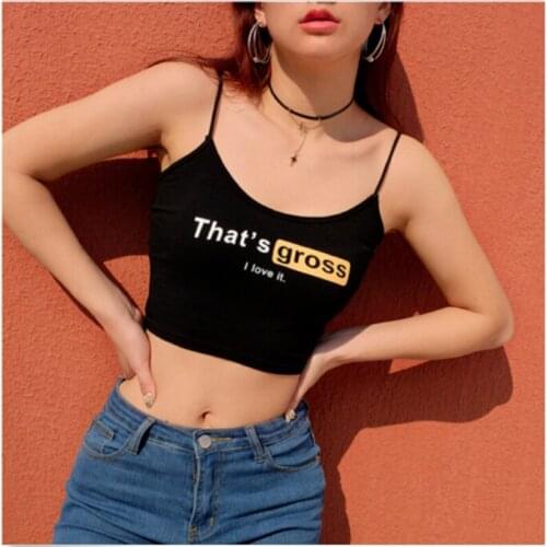 Sexy Women Crop Top 2019 Summer Printing Letter Embroidery Strap Tank Tops Cropped Feminino Ladies Elastic Shirt Vest Camisole