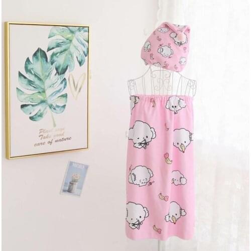 Cute Cartoon Women Lady Bath Towel Wearable Fast Drying Beach Spa Bathrobe Skirt Nightwear Sleeping Quick-Dry Bathing Shower