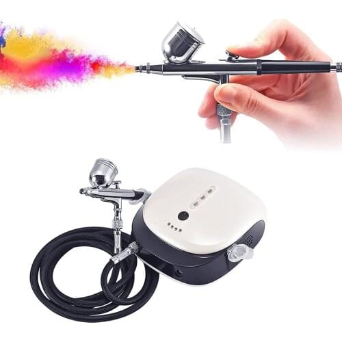 110V 220V 15PSI Dual Action Mini Airbrush Kit with Air Compressor 0.3mm Nozzle 7cc Air Brush Paint Spray Gun for Nail Make Up
