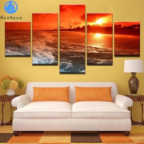 Diamond Painting Sunset beach landscape Full Drill Square DIY Diamond Embroidery Cross Stitch Mosaic round Home Decor5 Pcs