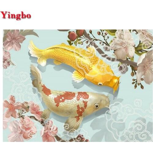 DIY,Diamond Painting,Koi fish,Decoration Home ,Full,Drill,Square,Mosaic ,Beaded Embroidery,animal,Picture Pastes,Complete Kit